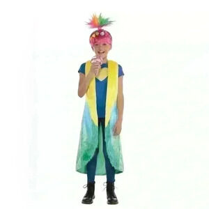 BNWT Kids' Trolls Poppy 3 Piece Costume Lot  - Wig, Fur Jacket and Microphone